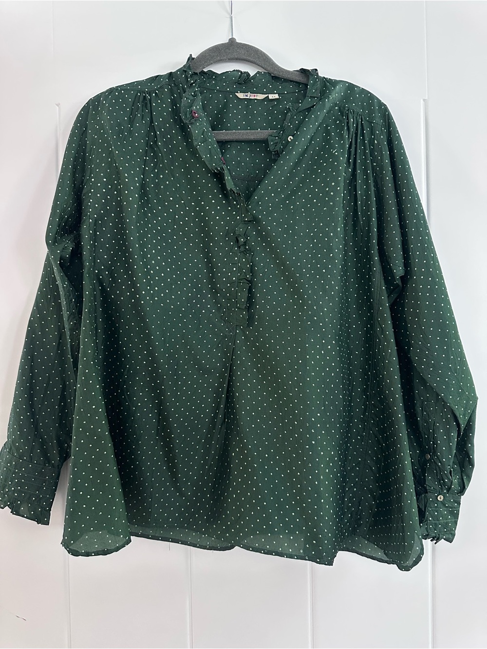 Injiri Green Polka Dot Long-Sleeve Women’s Silk Shirt